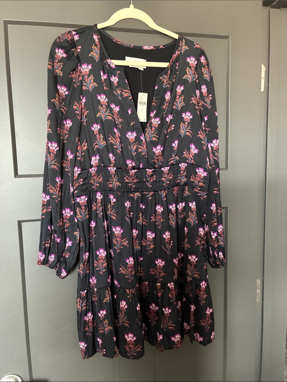 Anthropologie Black Dress with Pink and Brown Floral Print